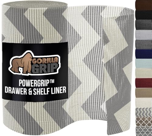 GORILLA GRIP powerGRIP Drawer Shelf and Cabinet Liner, Thick Strong Hold, Non-Adhesive Liners Protect Kitchen Cabinets and Cupboard, Bathroom Drawers, Easy Install, Breathable Mat, 20" x30', Chevron