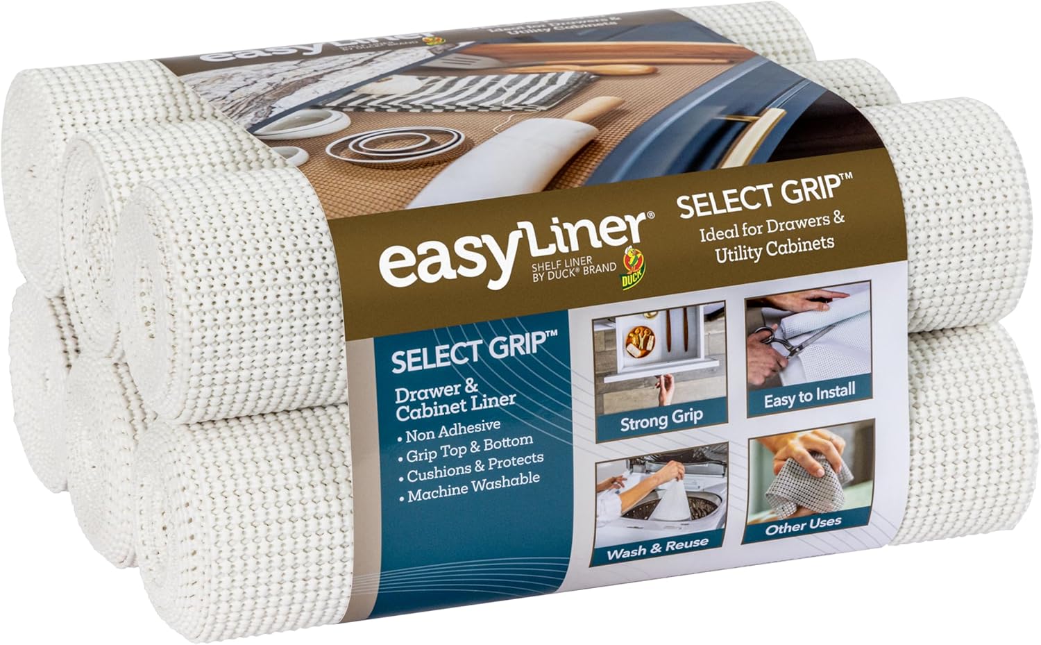 EasyLiner Select Grip Shelf Liner - Easy to Install & Cut to Fit - Non Slip, Non Adhesive, Drawer Shelf & Cabinet Liner for Kitchen, Bathroom, Pantry Cupboards - 20in. x 6ft. - White - 6 Rolls