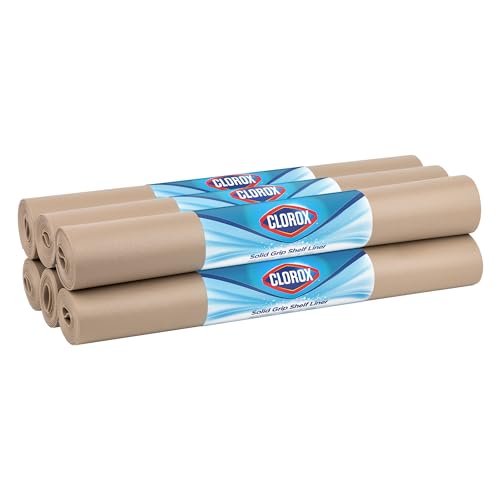 EasyLiner with Clorox Solid Grip Shelf Liner - Easy to Cut & Install for Closet, Pantry, Wire Shelves, Kitchen Cabinets - Non Adhesive Non Slip Shelf Liner - 20" x 6 ft. - 6 Roll Project Pack - Beige