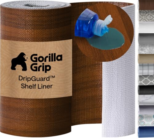 GORILLA GRIP DripGuard Drawer and Shelf Liner for Cabinet, 20x240 Inch, Slip Resistant Non Adhesive Protection for Kitchen, BPA Free Smooth Surface Plastic Liners for Cabinets, Bathroom Drawers, Wood
