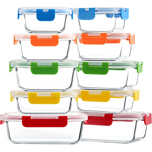 M MCIRCO 10-Pack Glass Food Storage Container with Lids, Airtight Glass Lunch Containers,No Leaking Glass Meal Prep Container,Microwave, Oven, Freezer and Dishwasher Friendly