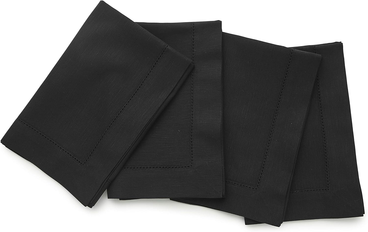 Solino Home Black Napkins Set of 4 - Cotton Linen Hemstitch Dinner Napkins Cloth 20 x 20 Inch for Winter, Christmas, Holiday, New Year - Handcrafted and Machine Washable