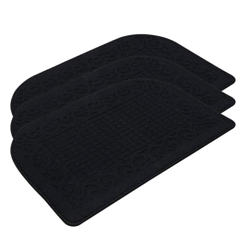 COSY HOMEER 27X18 Inch Anti Fatigue Kitchen Rug Mats are Made of 100% Polypropylene Half Round Rug Cushion Specialized in Anti Slippery and Machine Washable,Black(3 pcs)