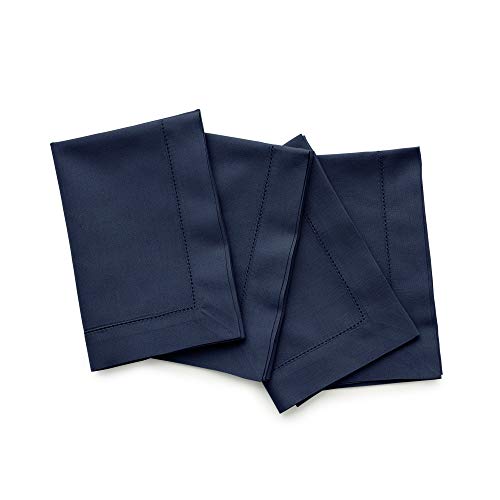 Solino Home Navy Blue Napkins Set of 4 - Cotton Linen Hemstitch Dinner Napkins Cloth 20 x 20 Inch for Fall, Autumn, Thanksgiving, Christmas, Holiday - Handcrafted and Machine Washable