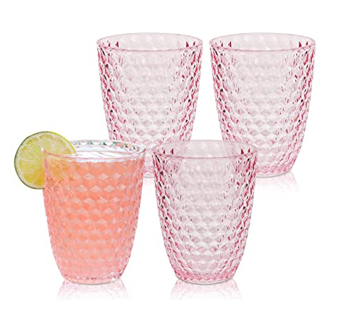BELLAFORTE Shatterproof Tritan Plastic Short Tumbler, Set of 4, 12 oz - Laguna Beach Drinking Glasses - Unbreakable Glasses for Indoor and Outdoor Use - BPA Free - Pink