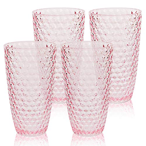 BELLAFORTE Shatterproof Tritan Plastic Tall Tumbler, Set of 4, 19oz - Laguna Beach Drinking Glasses - Unbreakable Tritan Drinking Glasses for Parties - BPA Free - Pink