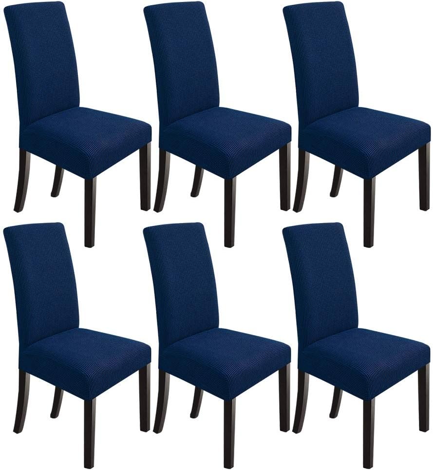 NORTHERN BROTHERS Dining Room Chair Covers Set of 6, Removable Washable Chair Covers for Dining Chairs,Stretch Parson Chair Slipcover(Navy Blue)