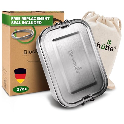 Blockhutte Stainless Steel Lunch Box I 27oz I with free sealing I Bento Box 3 Compartments, Leak-Proof Food Containers, Metal Lunchbox for Travel & Work, Eco-Friendly Meal Storage Solution