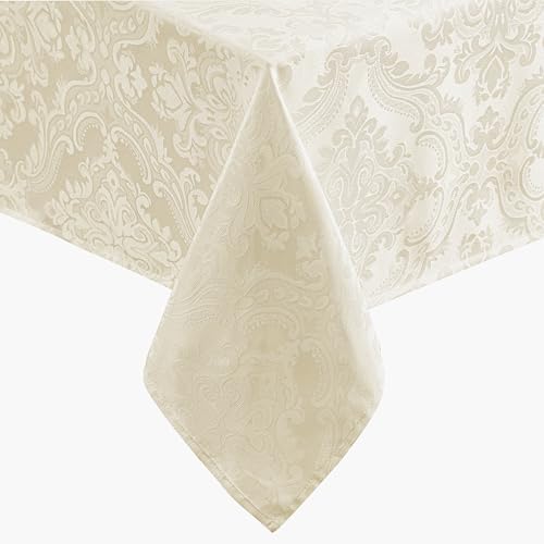 Elrene Home Fashions Caiden Elegance Damask Waterproof, Stain & Wrinkle Resistant Fabric Tablecloth, 60" x 144" Oblong/Rectangle, Ivory
