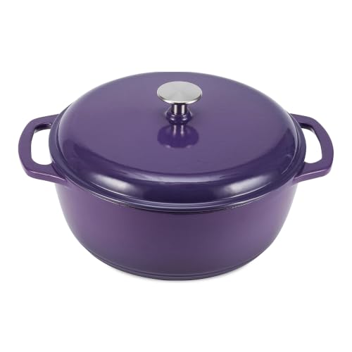 Amazon Basics Cast Iron Dutch Oven Pot with Lid, Enameled, Round, Dual Handles, Heavy-Duty, Medium, 6-Quart, Purple