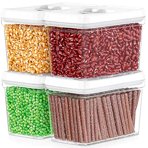 DWELLZA KITCHEN Airtight Food Storage Containers - Pantry Snacks Kitchen Container, Baking Supplies, 4LB Sugar & Flour Canister - 4 Pc Set All Same Size - Clear Plastic BPA-Free - Keeps Fresh & Dry