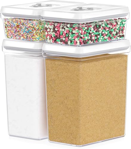 DWELLZA KITCHEN Large Airtight Food Storage Containers - Clear Plastic Bulk Food Pantry & Kitchen Storage Containers for Flour, Sugar and Baking Supplies 4 Pcs. BPA-Free, Keeps Fresh & Dry (White)