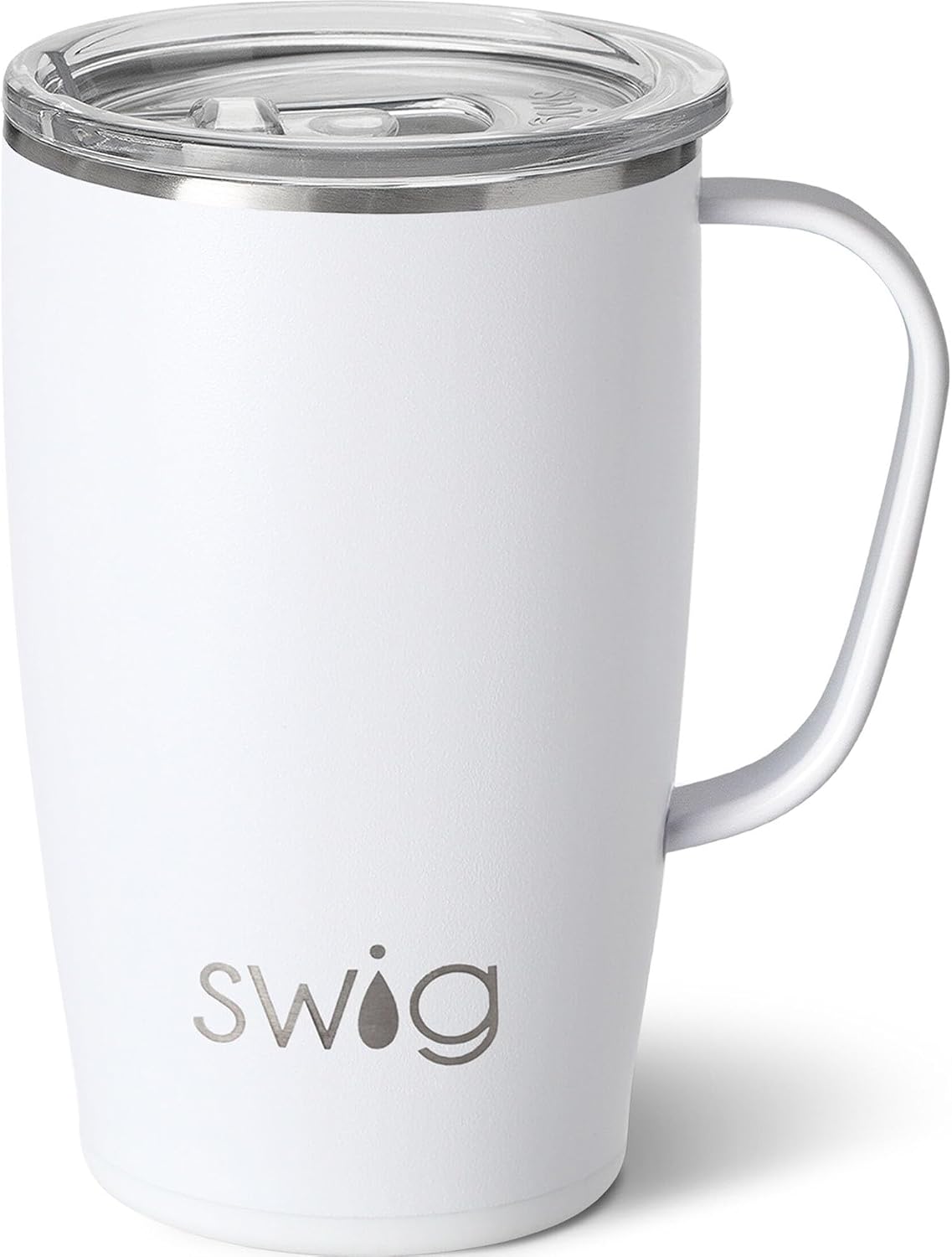 Swig 18oz Stainless Steel Travel Mug, Insulated Tumbler with Handle and Lid, Dishwasher Safe (Shimmer Diamond White)