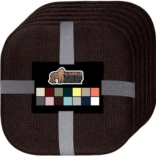 GORILLA GRIP Slip Resistant Chair Cushions, No Ties Required, Set of 6 Memory Foam Pads for Dining Room, Kitchen Table, Office, Rocking Chairs, Plush Seat Cover Cushion Pad, Home Decor, 16x16, Brown