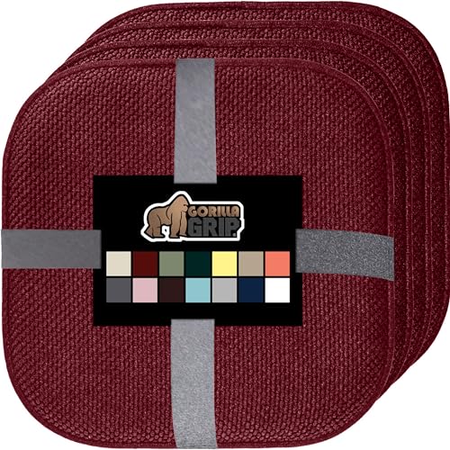 GORILLA GRIP Slip Resistant Chair Cushions, No Ties Required, Memory Foam Pads for Dining Room, Kitchen Table, Office, Rocking Chairs, Plush Seat Cover Cushion Pad, Home Decor, Set of 4 16x16, Wine