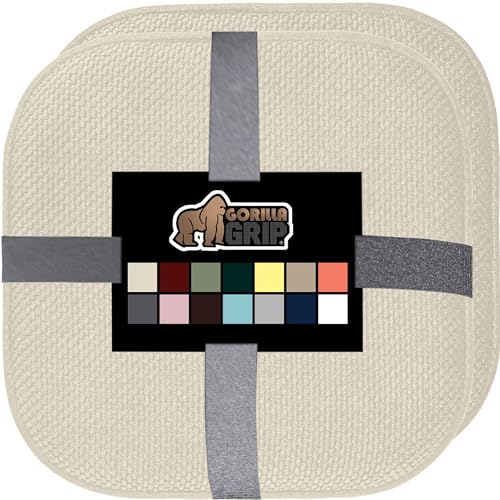 GORILLA GRIP Slip Resistant Chair Cushions, No Ties Required, Memory Foam Pads for Dining Room, Kitchen Table, Office, Rocking Chairs, Plush Seat Cover Cushion Pad, Home Decor, Set of 2 16x16, Cream