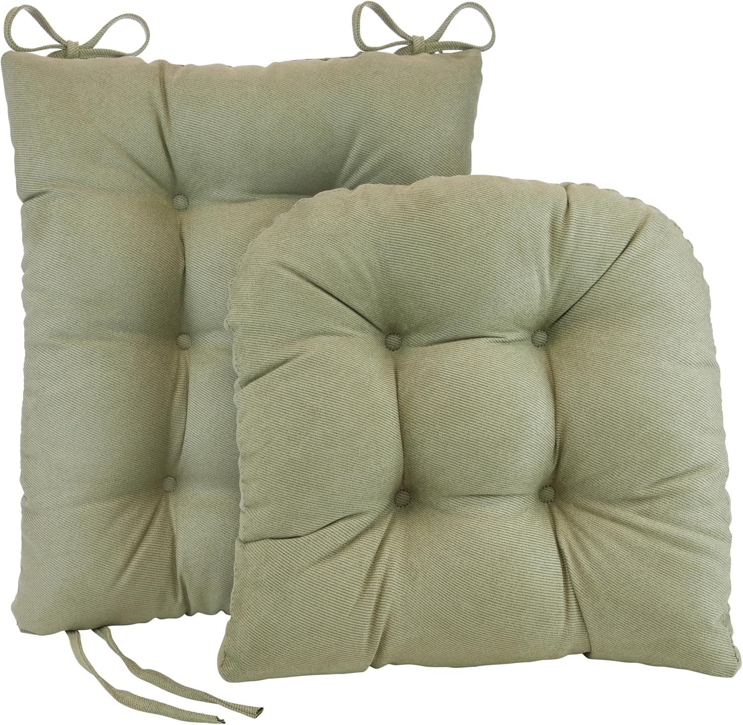 Klear Vu Omega Non-Slip Rocking Chair Cushion, Assembled in USA, Thick Tufted Design, Includes Seat Pad & Back Pillow with Ties, 17x17 Inches, 2-Piece Set, Twillo Thyme 2 Count