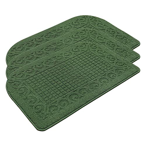 COSY HOMEER 27X18 Inch Anti Fatigue Kitchen Rug Mats are Made of 100% Polypropylene Half Round Rug Cushion Specialized in Anti Slippery and Machine Washable (Green 3pcs)