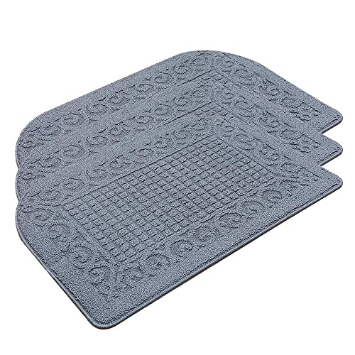 COSY HOMEER 27X18 Inch Anti Fatigue Kitchen Rug Mats are Made of 100% Polypropylene Half Round Rug Cushion Specialized in Anti Slippery and Machine Washable (Grey 3pc)