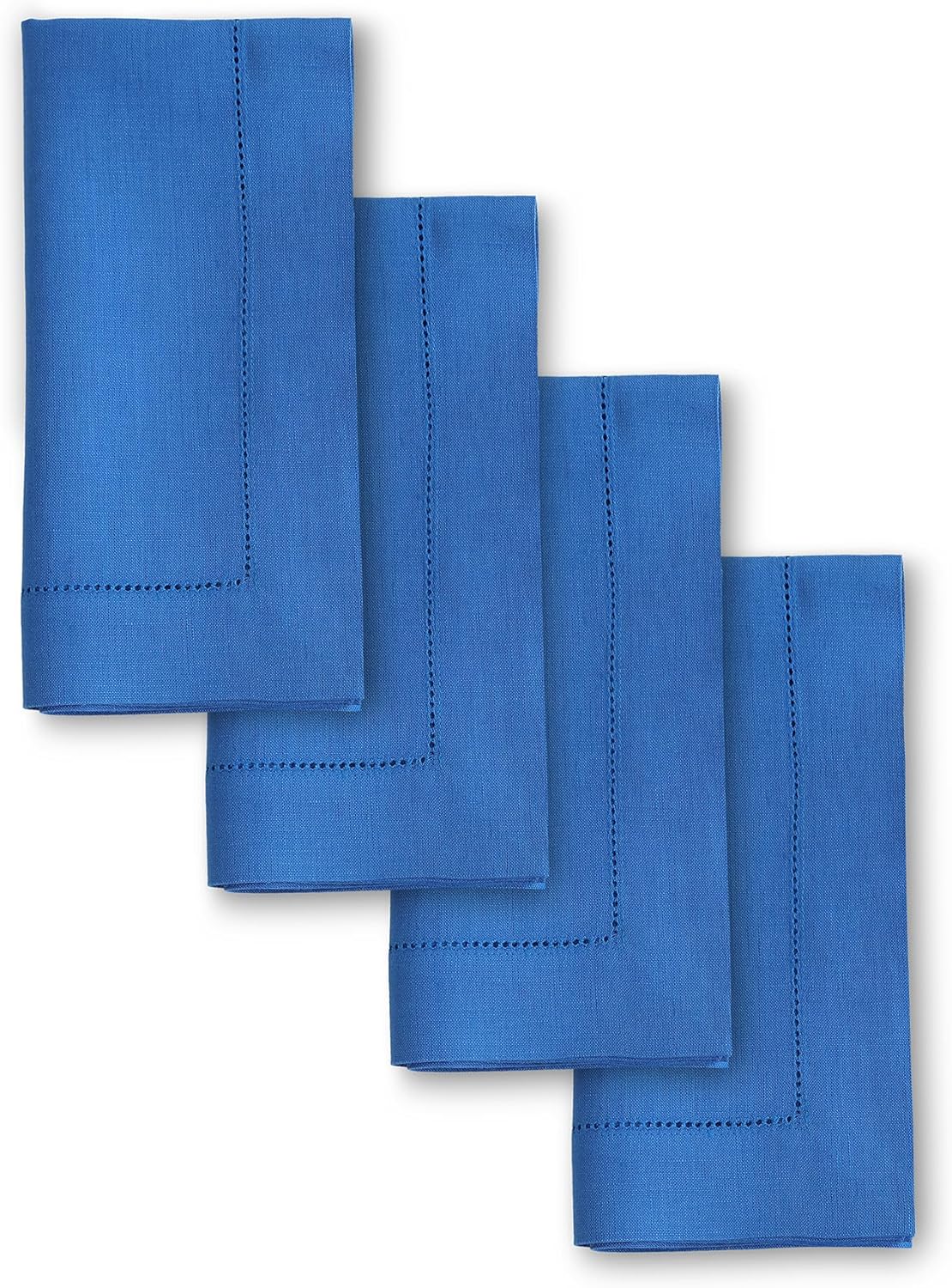 Solino Home Linen Napkins Set of 4 - Classic Hemstitch 100% Pure Linen Royal Blue Dinner Napkins Cloth 20 x 20 Inch - Handcrafted and Machine Washable - Holiday