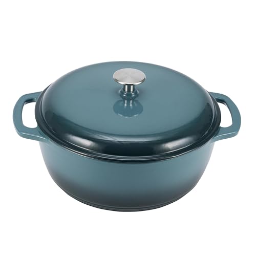 Amazon Basics Cast Iron Dutch Oven Pot with Lid, Enameled, Round, Dual Handles, Heavy-Duty, Large, 7.3-Quart, Gray