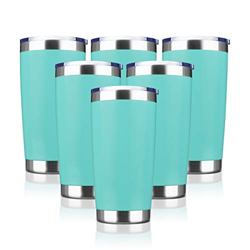 20oz Tumbler Bulk Stainless Steel Vacuum Insulated Tumblers with Lid Double Wall Travel Mug, Powder Coated Coffee Cup, Suitable for Ice Drinks and Hot Beverage (Light blue 6pack)