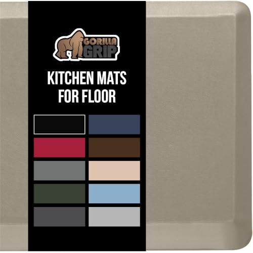 GORILLA GRIP Comfortable Cushioned Kitchen Mats for Floor, 39x20, Waterproof and Stain Resistant Soft Top, 3/4 Inch Thick Ergonomic Standing Desk Anti Fatigue Mat, Foam Supports Ankles and Feet, Taupe