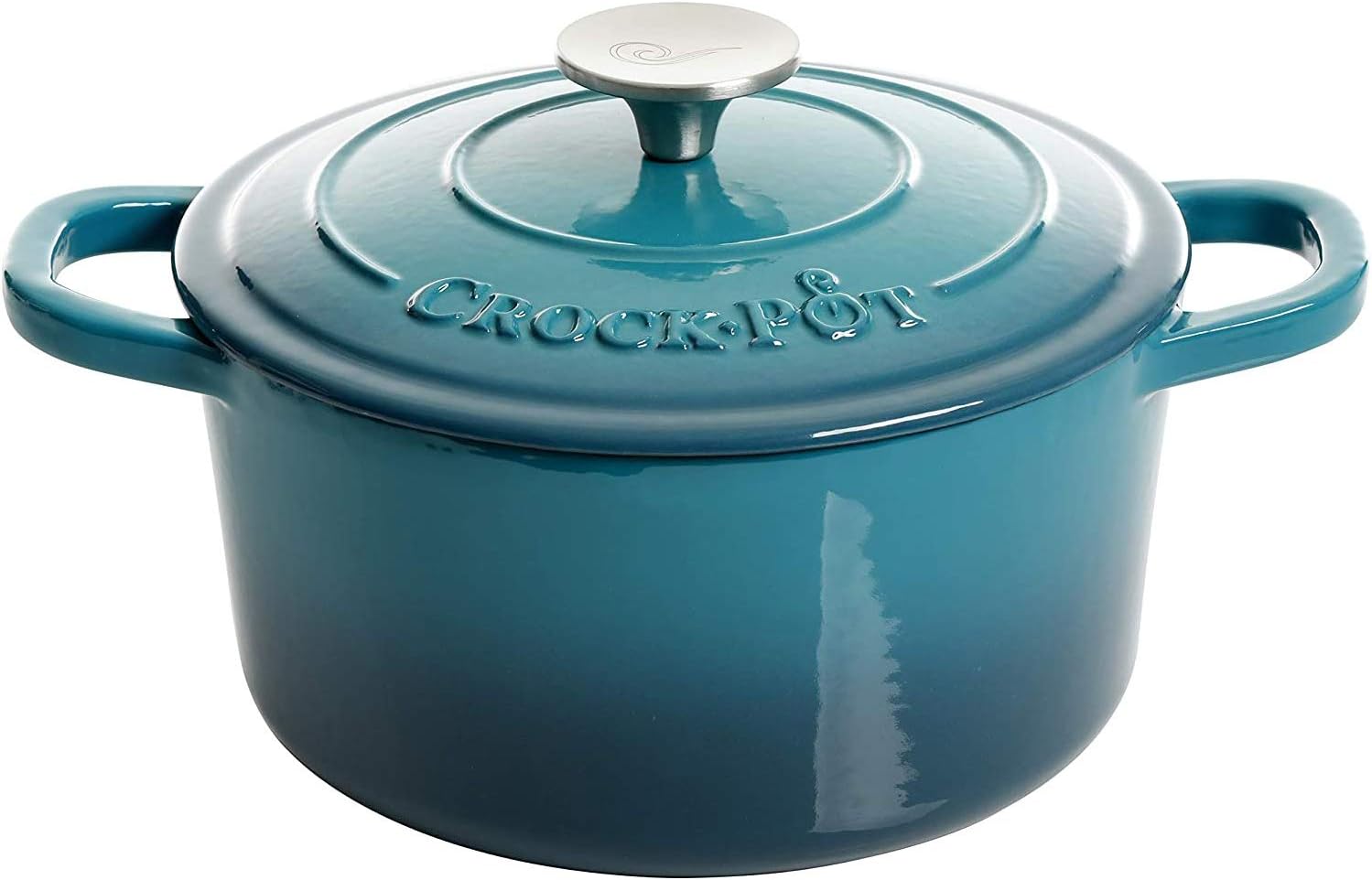 Crock-Pot Artisan 3-Quart Round Enameled Cast Iron Dutch Oven  Gradient Teal, Durable Heavy-Duty Cookware for Slow Cooking, Roasting, Baking with Lid