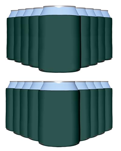 PartyPrints 100 Pack Hunter Green Blank Can Cooler Sleeves, Customizable Bulk Insulated Foam for Beer, Collapsible Plain Drink Holder, Cold Soda Insulator, 12oz Regular, 16oz Tall Cans