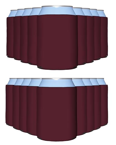 PartyPrints 100 Pack Burgundy Blank Can Cooler Sleeves, Customizable Bulk Insulated Foam for Beer, Collapsible Plain Drink Holder, Cold Soda Insulator, 12oz Regular, 16oz Tall Cans