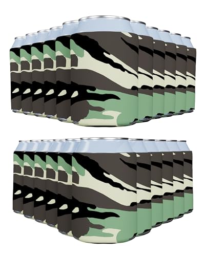 PartyPrints 100 Pack Camo Blank Can Cooler Sleeves, Customizable Bulk Insulated Foam for Beer, Collapsible Plain Drink Holder, Cold Soda Insulator, 12oz Regular, 16oz Tall Cans