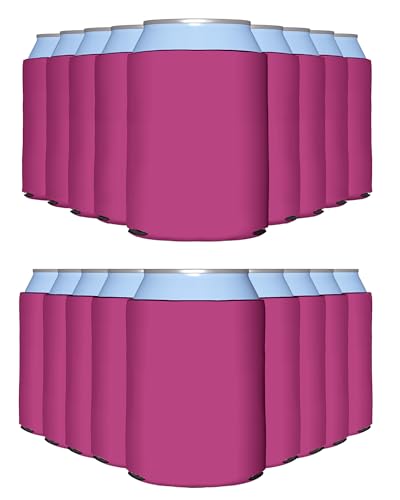 PartyPrints 100 Pack Neon Pink Blank Can Cooler Sleeves, Customizable Bulk Insulated Foam for Beer, Collapsible Plain Drink Holder, Cold Soda Insulator, 12oz Regular, 16oz Tall Cans