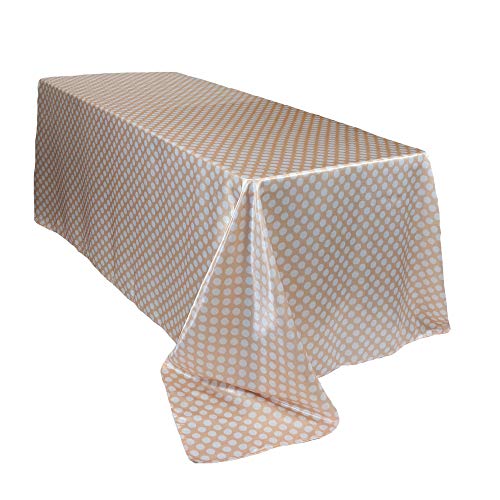 YOUR CHAIR COVERS - 90 x 156 Inch Rectangular Satin Tablecloth - Peach/White Polka Dots, Rectangle Shiny Satin Table Linens for 6 ft Rectangular Tables