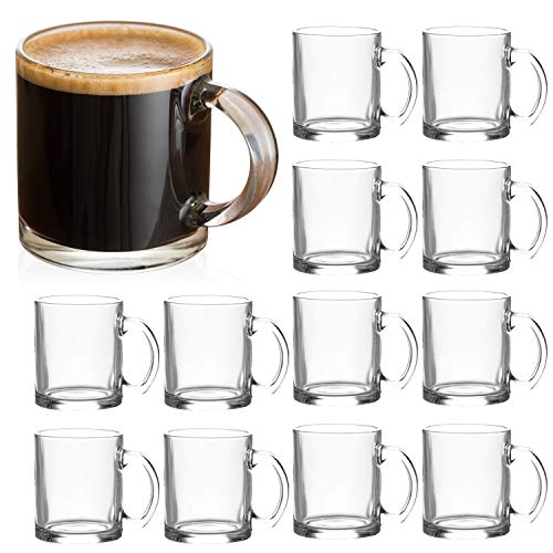QAPPDA Glass Mugs 12 oz, Clear Coffee Mugs With Handle 350ml,Tea Mugs Water Beer Glasses With Handle,Glass Cup Drinkware For Beverage,Juice,Latte Cups Cappuccino Beer Mug Water Cups 12pack