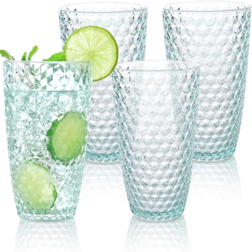 BELLAFORTE - Shatterproof Tritan Plastic Tall Tumbler Teal- 19oz, set of 4, Laguna Beach Drinking Glasses - Dishwasher Safe Tumblers - Unbreakable Drinkware for Indoor and Outdoor Use, BPA Free