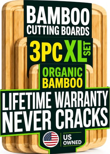 Extra Large Bamboo Cutting Board Set  Wood Cutting Boards for Kitchen, Non Toxic Cutting Board Set for Chopping, Slicing, Carving, Charcuterie  Ideal for Home Cooks, Entertaining, Family Meals