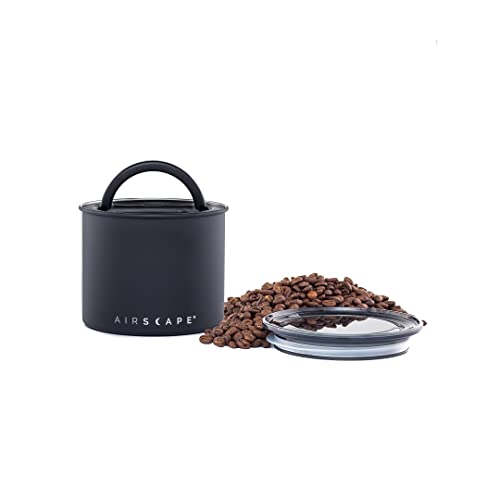 Planetary Design Airscape Stainless Steel Coffee Canister | Food Storage Container | US Patented Inner Plunger Lid REMOVES Excess Oxygen | Don't Buy airtight, Buy AIR-Less (Small, Matte Black)