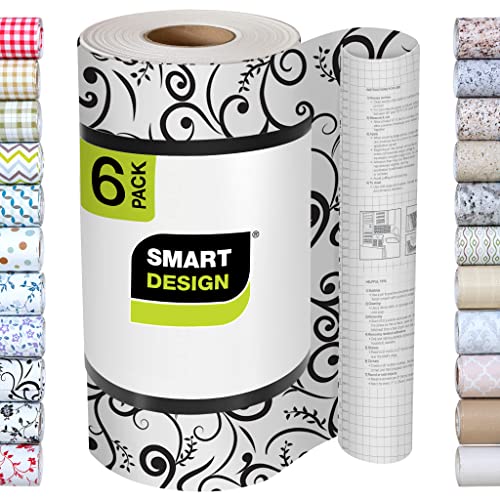 Smart Design Bonded Grip Shelf Liner - 12 Inch x 60 Feet Total (Set of 6 Rolls) - Non Adhesive, Strong Grip Bottom, Easy Clean Kitchen Drawer, Cabinet, Cupboard Dresser Cover - Midsummer Night Scroll