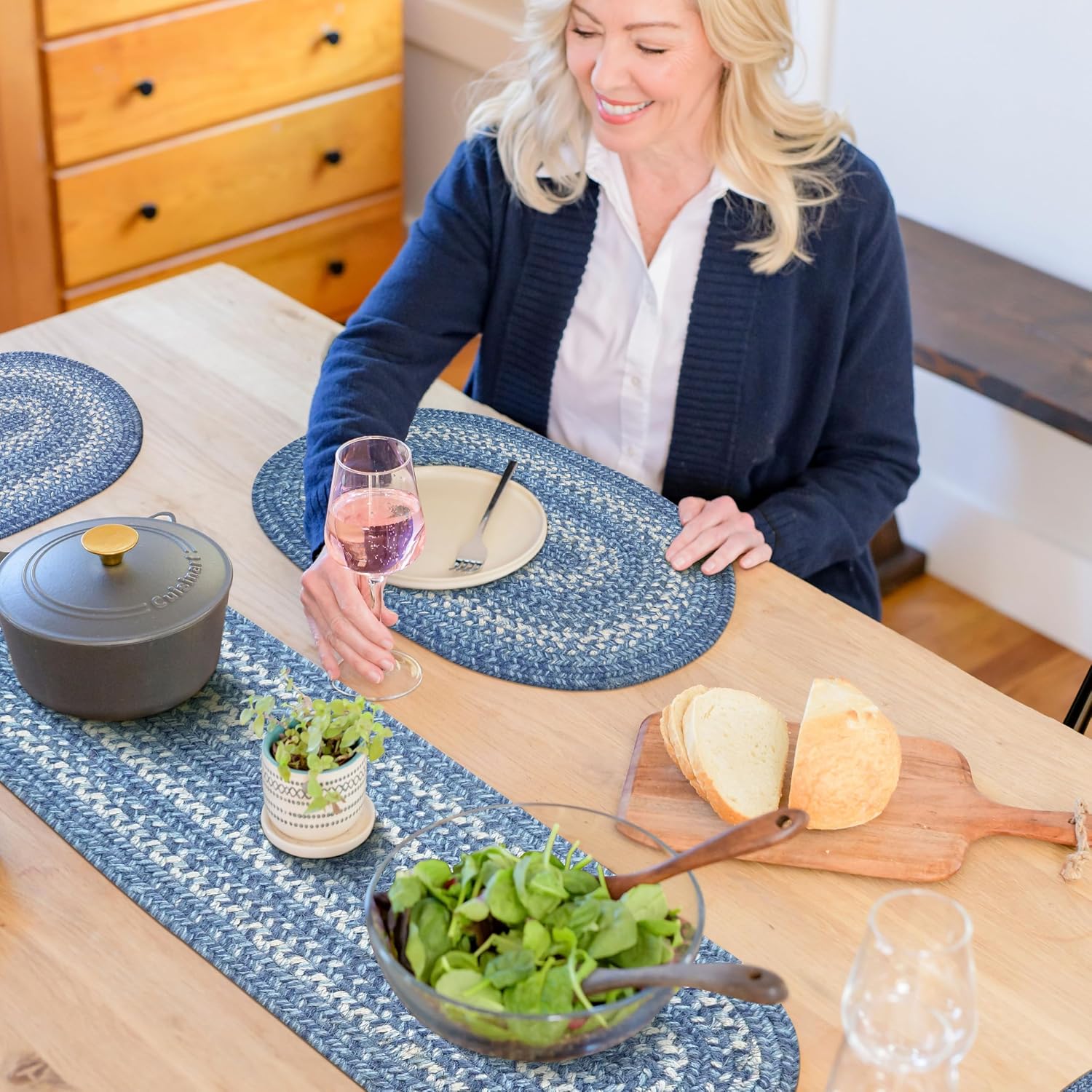 Homespice Denim Braided Oval Table Runner