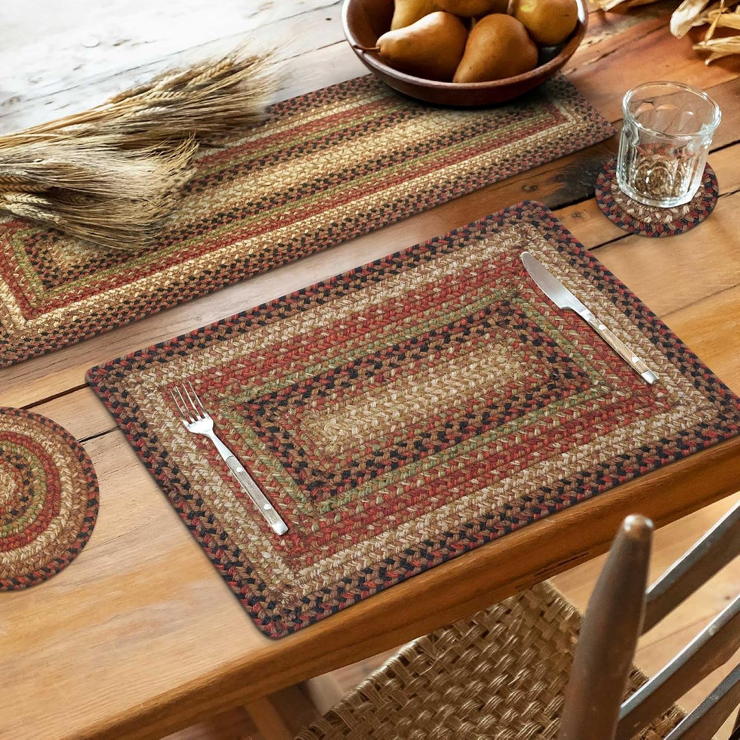 Homespice Gingerbread Jute Braided Long Table Runner, Warm Country Decor, Brown Rectangle 11x36 - Rich Colors, Easy to Clean, Durable and Protects Furniture