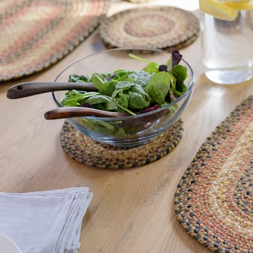 Russet Jute Braided Kitchen Trivets for Hot Dishes, Warm Country Decor, Set of 6, Multicolor 8" Round Heat Resistant Mat - Rich Colors, Easy to Clean, Durable and Protects Furniture