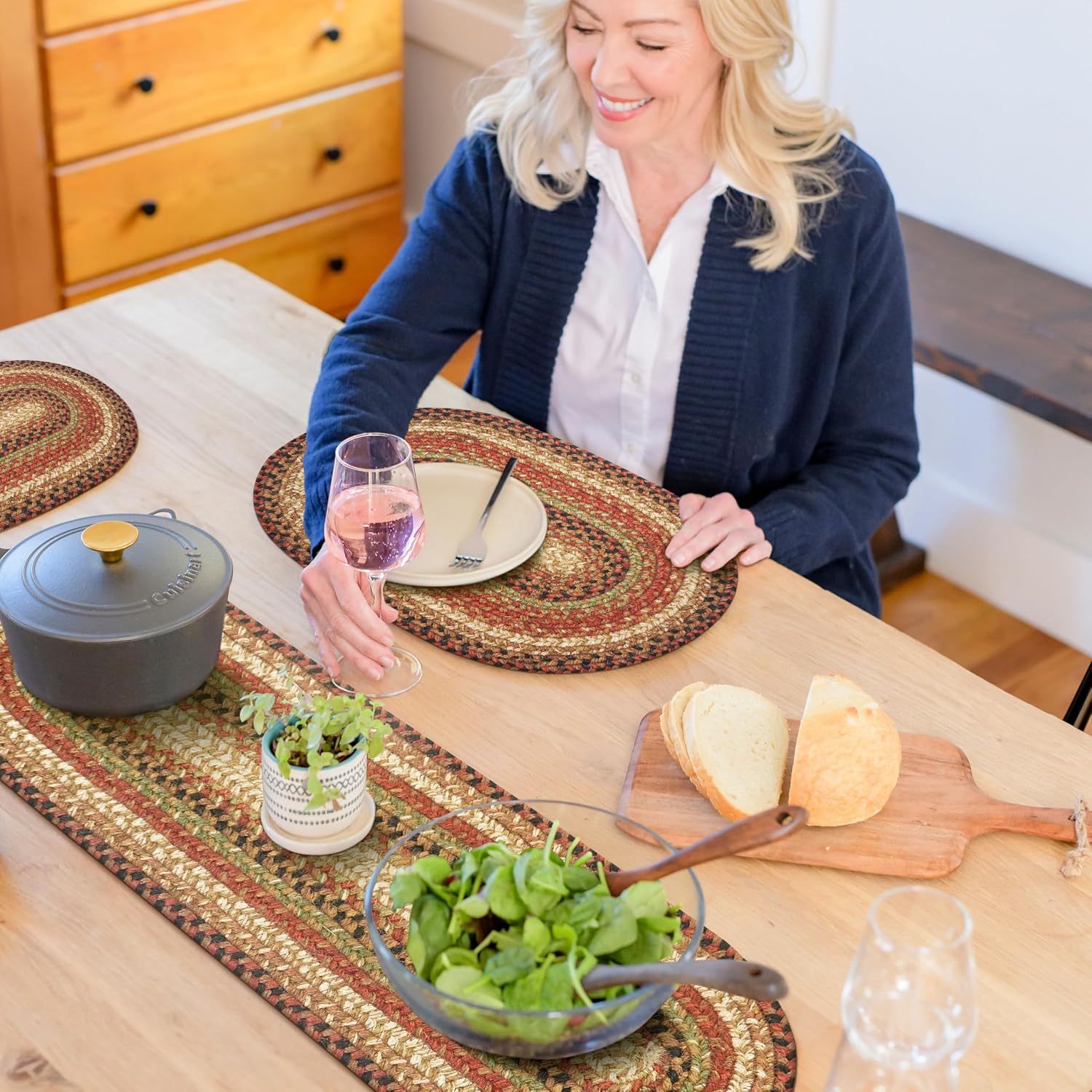 Homespice Gingerbread Braided Oval Table Runner