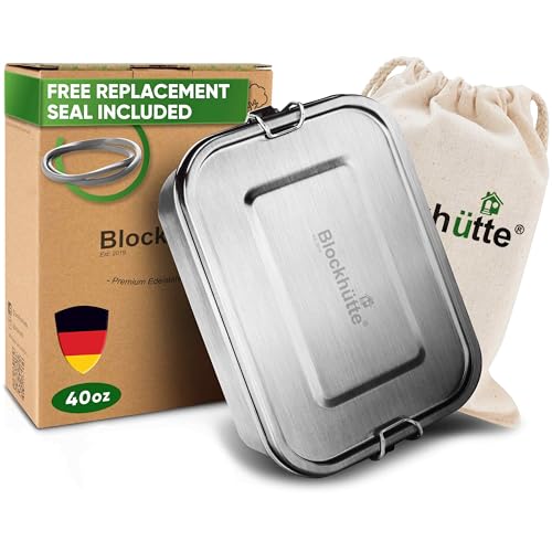 Blockhutte Stainless Steel Lunch Box for Adults I 40oz I with free Sealing I Metal Bento Box with 3 Compartments, Leak-Proof Lunch Container, Metal Food Storage for Travel, Work, Eco-Friendly