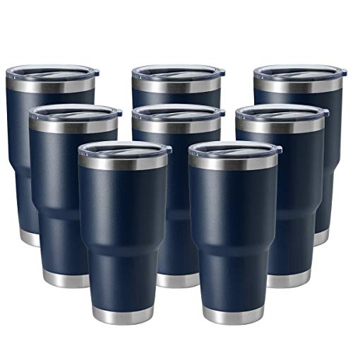 HASLE OUTFITTERS 30oz Stainless Steel Tumbler, Double Wall Vacuum Insulated Travel Mug Tumbler, Durable Insulated Coffee Mug, Gift Box Set (Navy, 8)