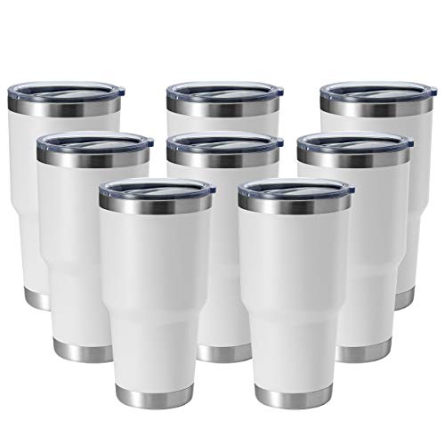 HASLE OUTFITTERS 30oz Stainless Steel Tumbler, Double Wall Vacuum Insulated Travel Mug Tumbler, Durable Insulated Coffee Mug, Gift Box Set (White, 8)