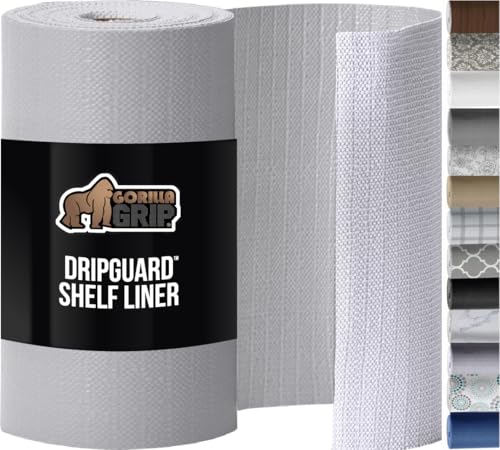 GORILLA GRIP DripGuard Drawer and Shelf Liner for Cabinet, 20x240 Inch, Slip Resistant Non Adhesive Protection for Kitchen, BPA Free Smooth Surface Plastic Liners for Cabinets, Drawers, Light Gray