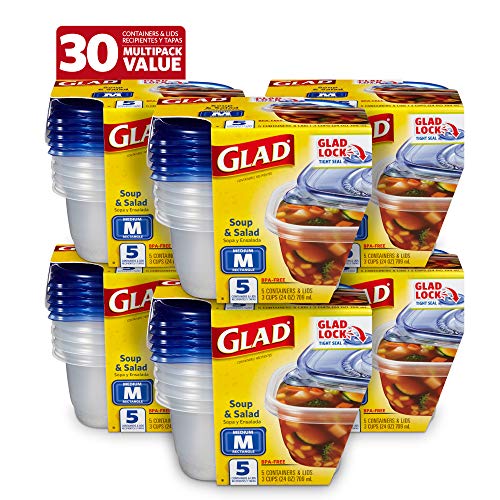Glad Soup & Salad Food Storage Containers, Medium Rectangle (24 Oz) - (Pack of 6, 30 Count) | Strong and Durable Food Containers from Glad for Everyday Use | 24 Oz Food Storage Containers