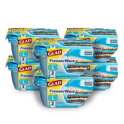 Gladware Freezerware Food Storage Containers, Large Rectangle Holds 64 Ounces of Food, 2 Count Set | Freezer Safe Containers to Store Food and Preserve Freshness | 6 Pack ( 12 Containers Total)