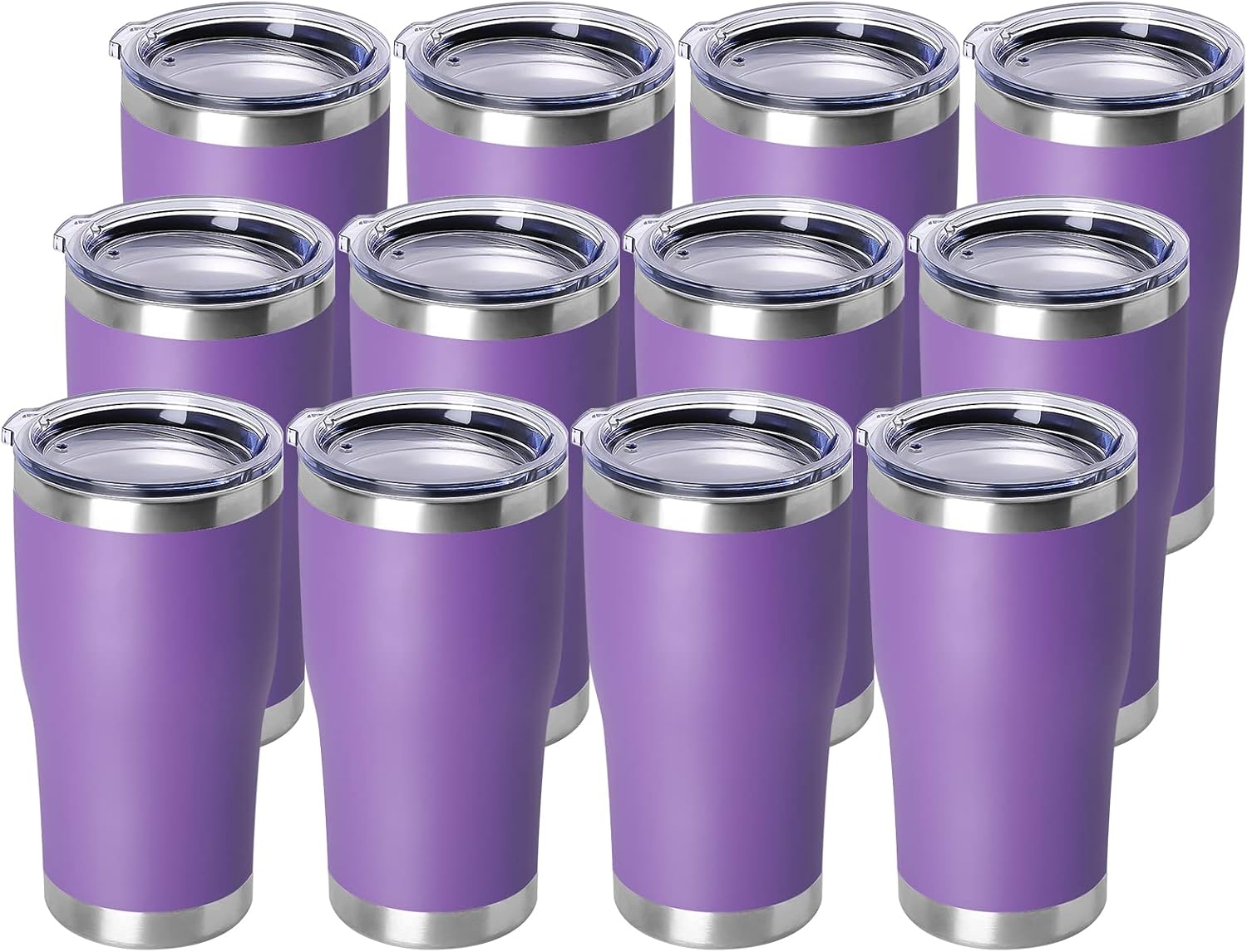 DOMICARE 20oz Tumbler with Lid Stainless Steel Tumblers Bulk, Double Wall Vacuum Insulated Coffee Travel Mug Powder Coated Tumbler, 12 Pack Purple
