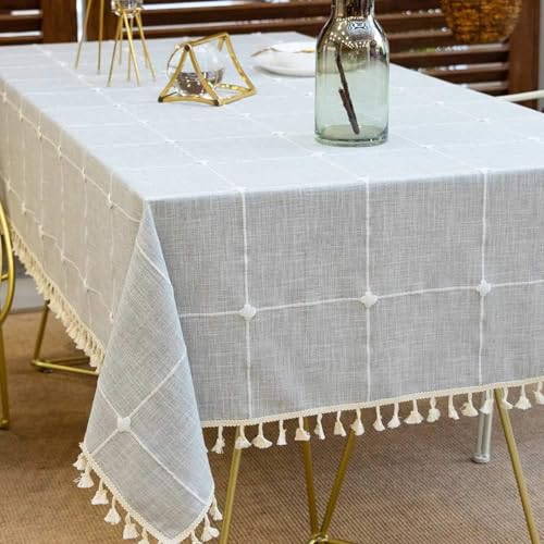Deep Dream Tablecloths, Embroidered Waterproof Table Cloth Cotton Linen Wrinkle Free Anti-Fading Table Cover Decoration for Kitchen Dinning Party Christmas, 55 x 140 Inch - Gray